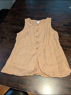 Maeve Linen Blend Sleeveless Button Tunic In Tan, Women's XL